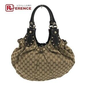 Gucci GG Studded Handbag Beige Canvas Leather
